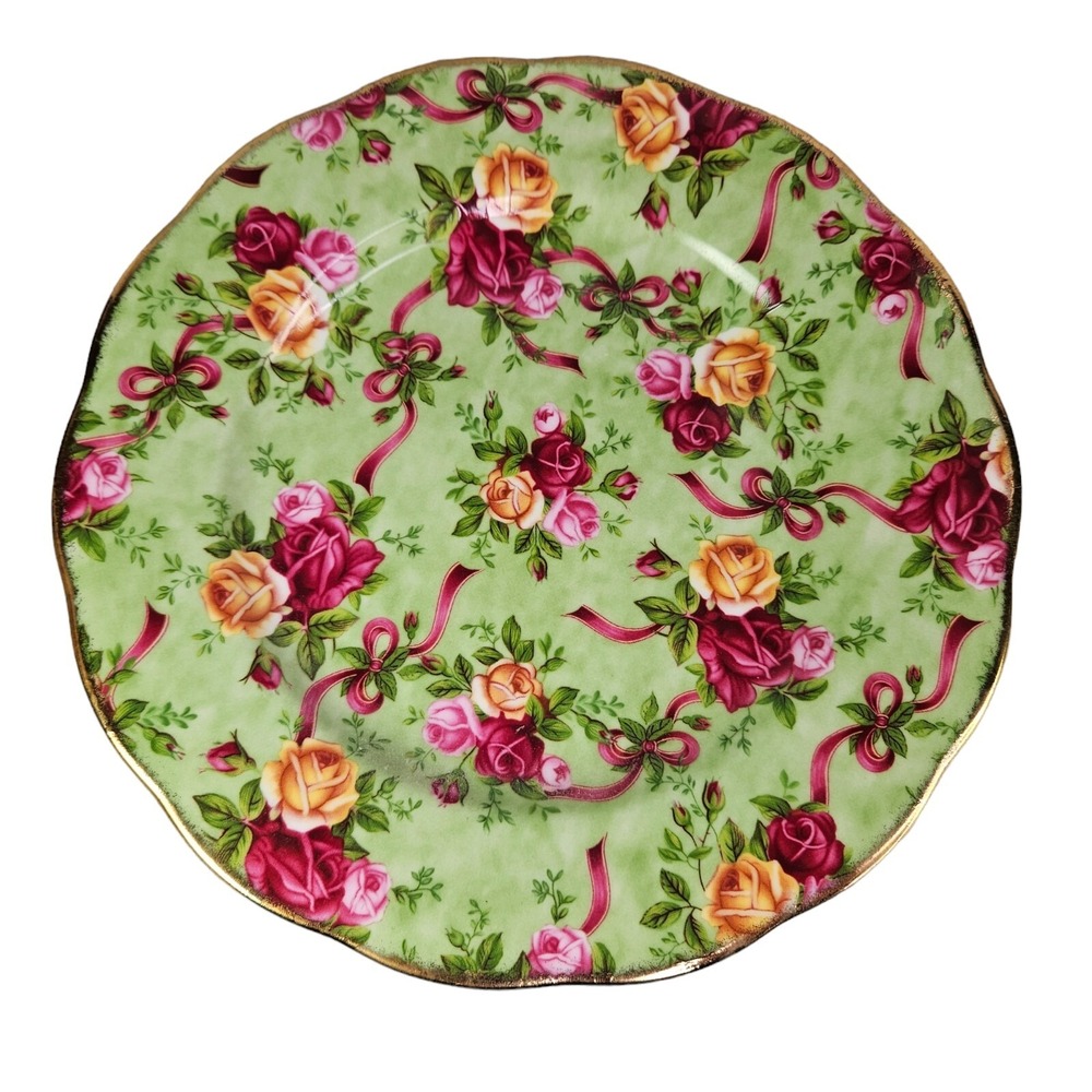 Royal Albert Old Country Roses Ruby Celebration Green Chintz Salad Dessert Plate